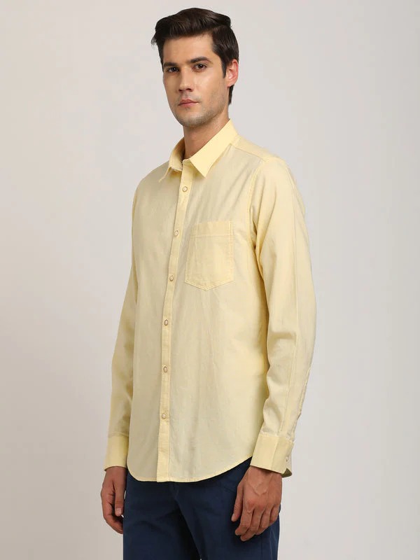 Indian Terrain Men's Regular Fit Full Sleeve Solid Yellow Shirt